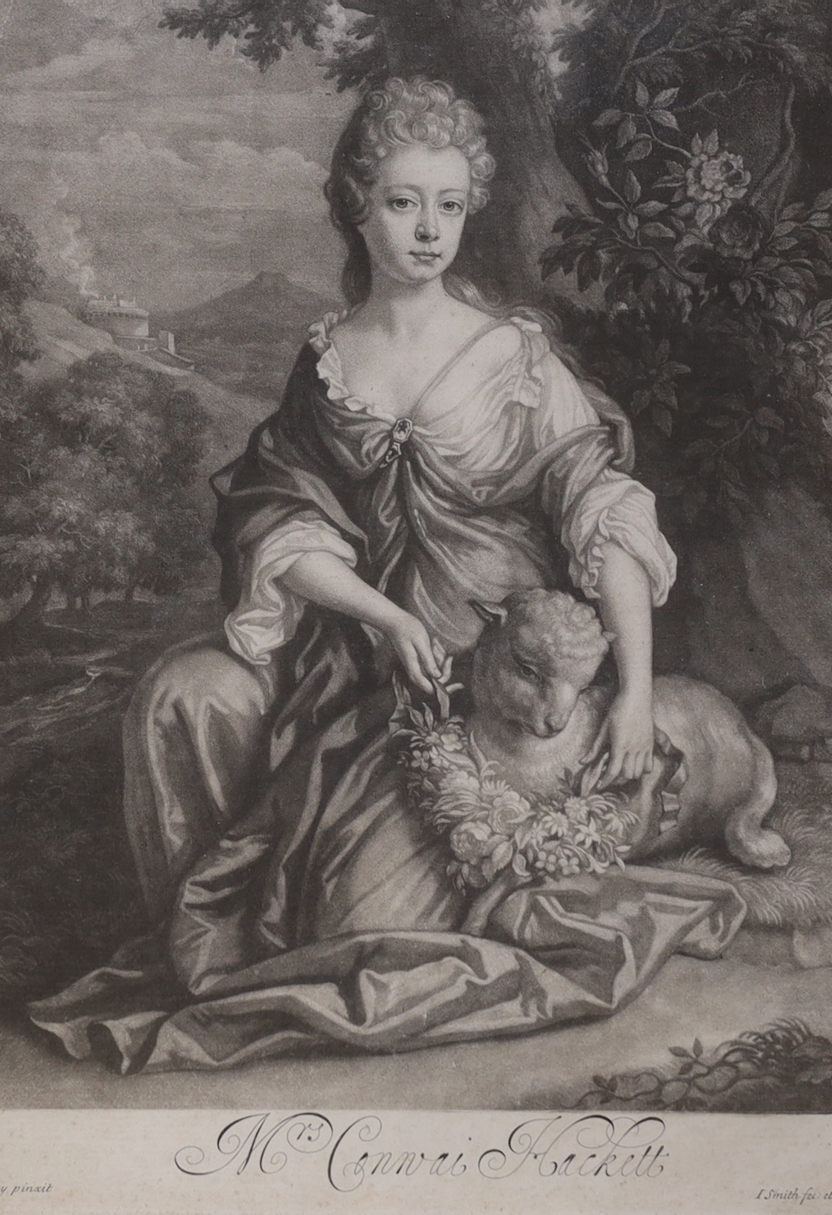 Smith after Riley, mezzotint, 'Mrs Connai Hackett', 32 x 25cm and two other mezzotints after Reynolds and Kneller